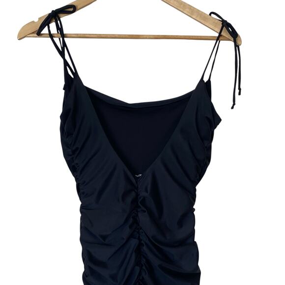 GOOD AMERICAN Ruched Satin Slip Maxi Dress Black, Size 2/Medium - Picture 11 of 16